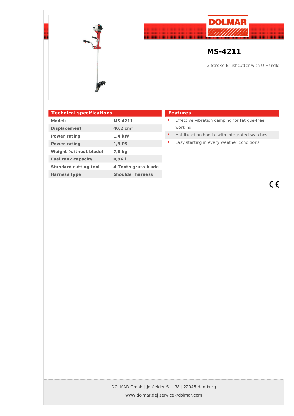 Dolmar MS-4211 Technical specifications