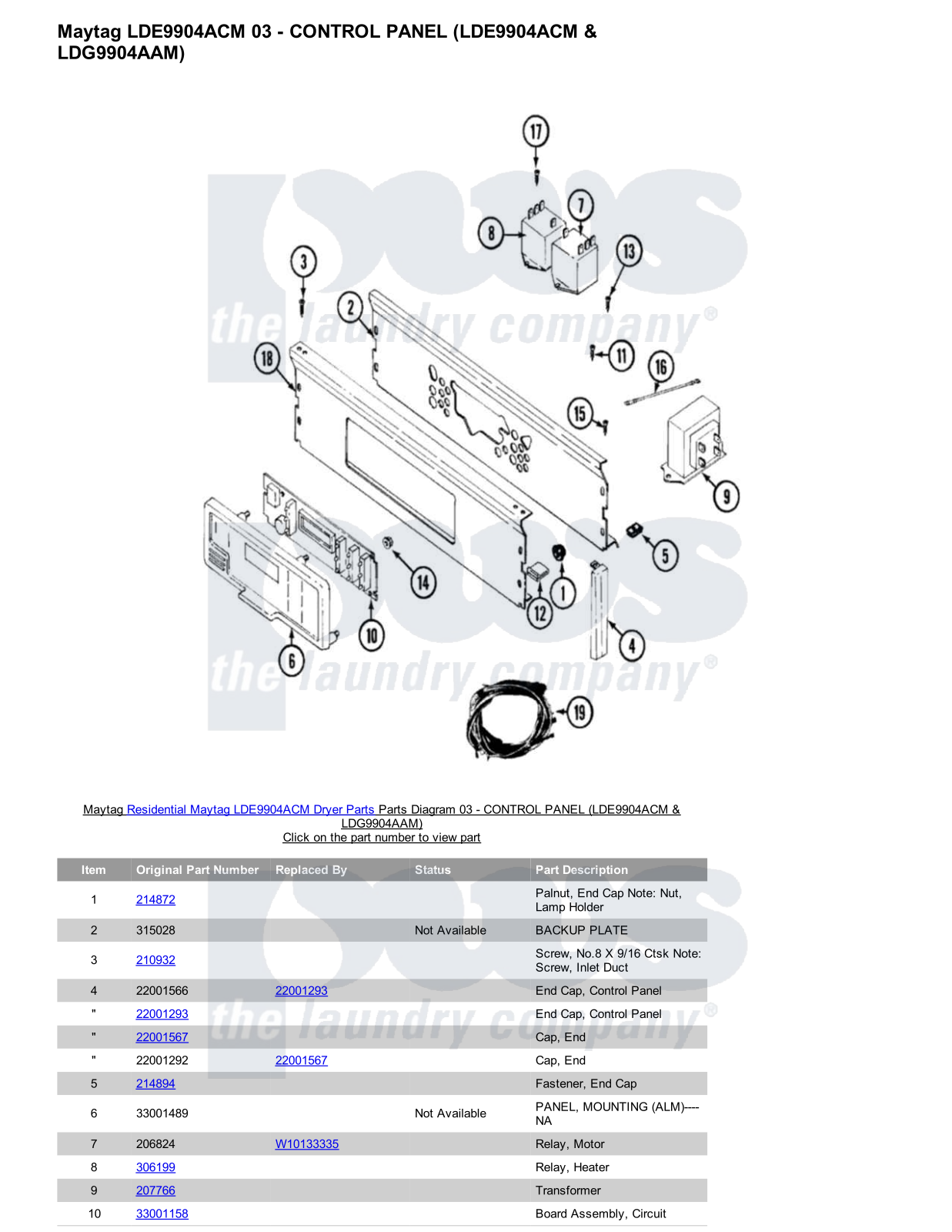 Maytag LDE9904ACM Parts Diagram