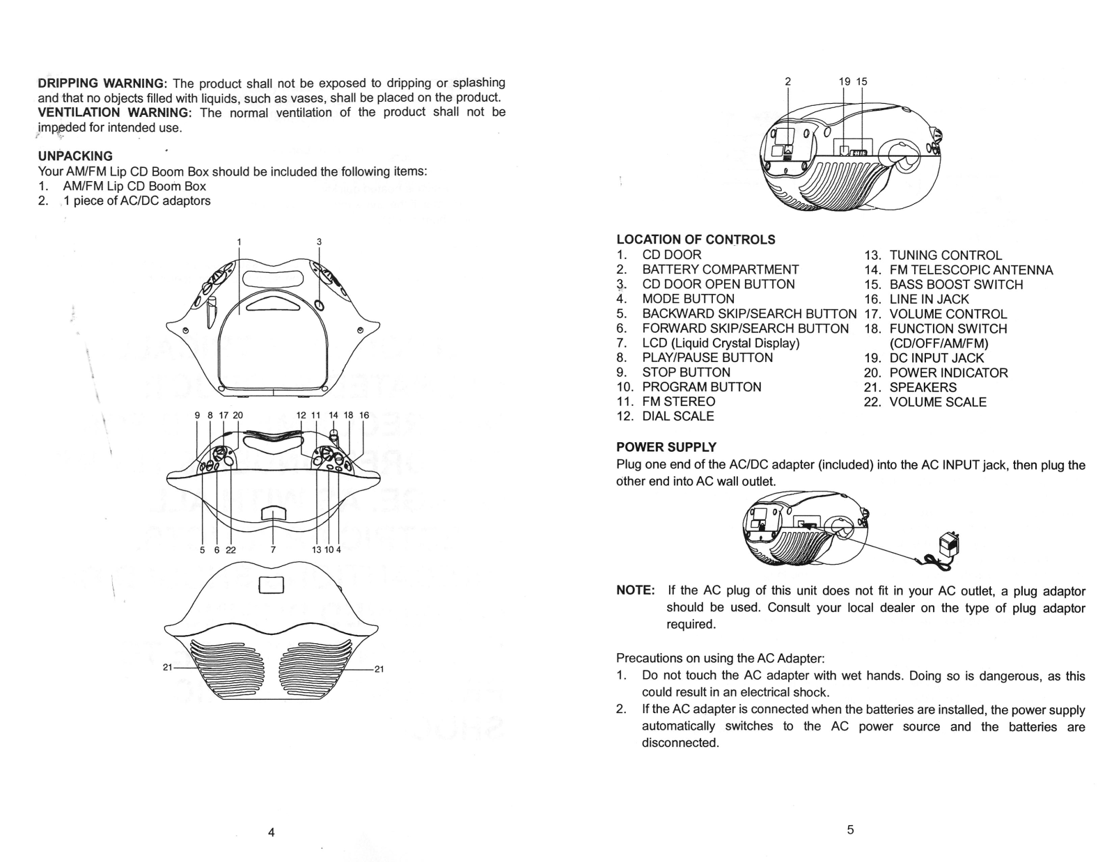 Mga Entertainment BRATZ AMFM CD LIP BOOM BOX 4 5 User Manual