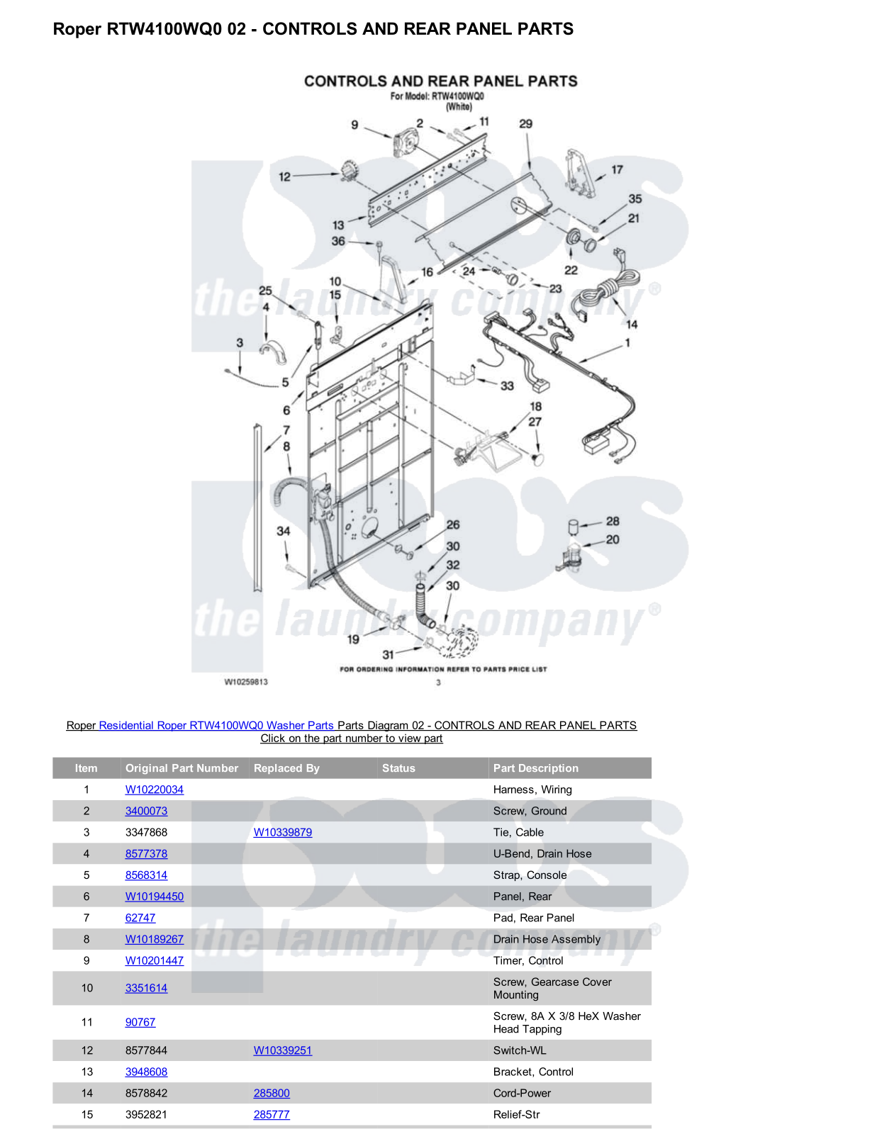 Roper RTW4100WQ0 Parts Diagram