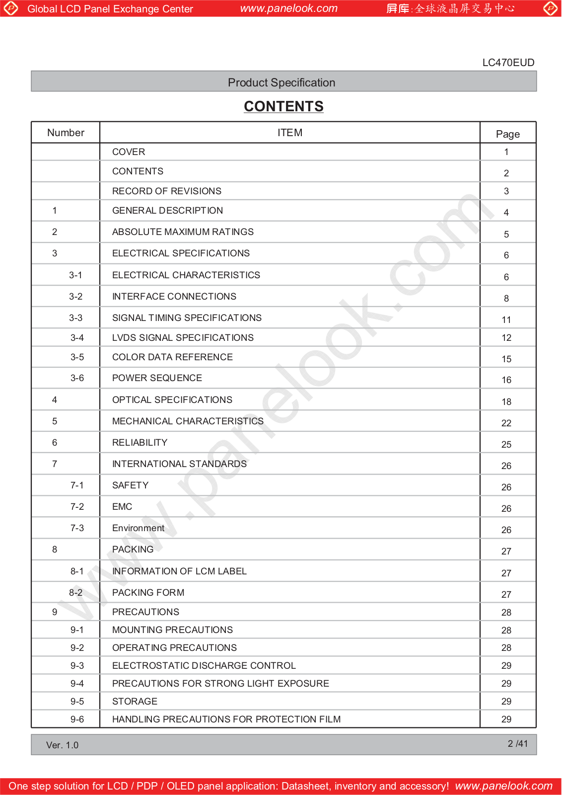 LG Display LC470EUD-SDM1 Specification