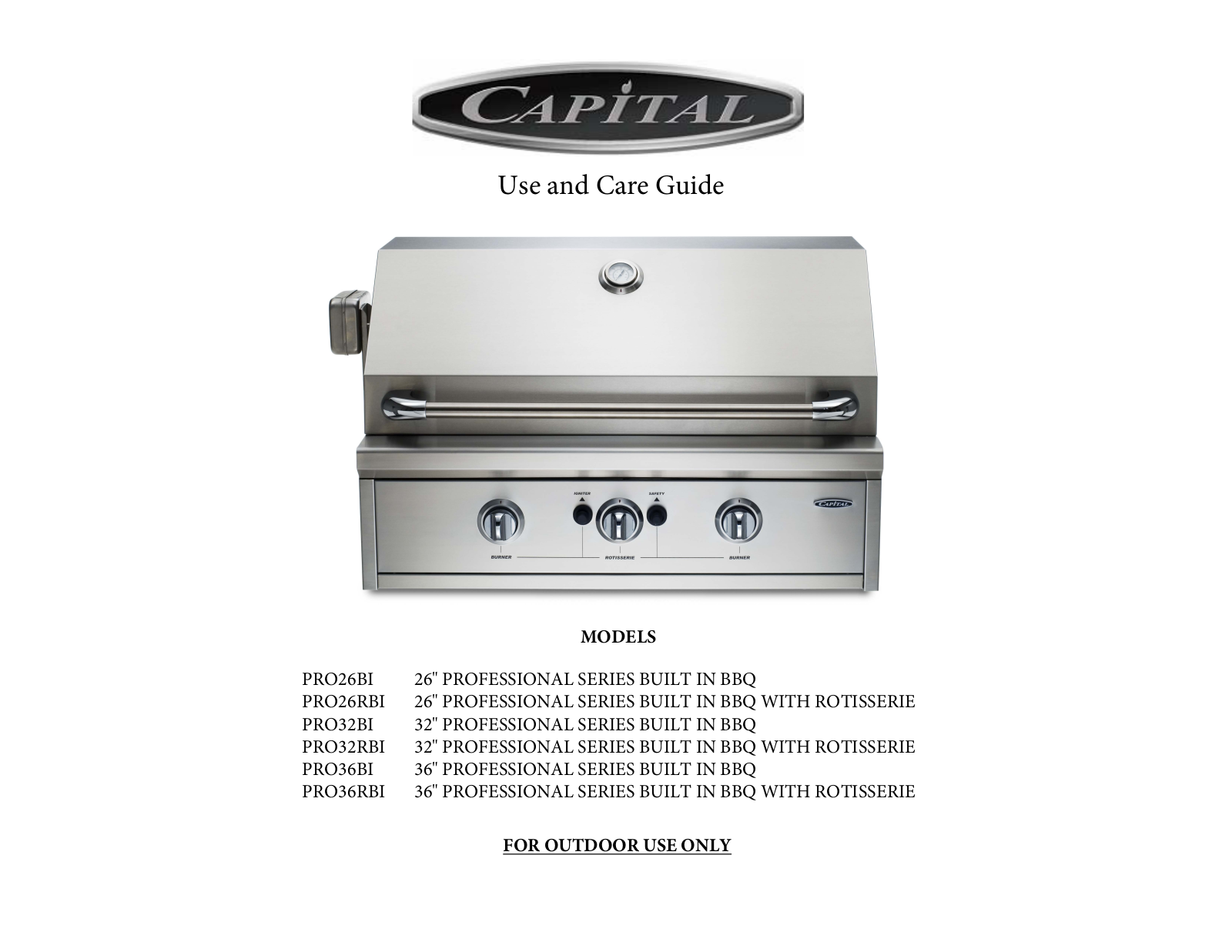 Capital PRO36RBIL, PRO36BIN, PRO32RBIL, PRO32BIL, PRO26BIL Maintance Manual