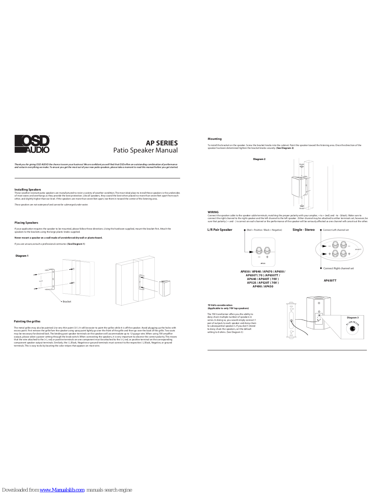 OSD Audio AP850, AP840, AP670, AP650, AP650T User Manual