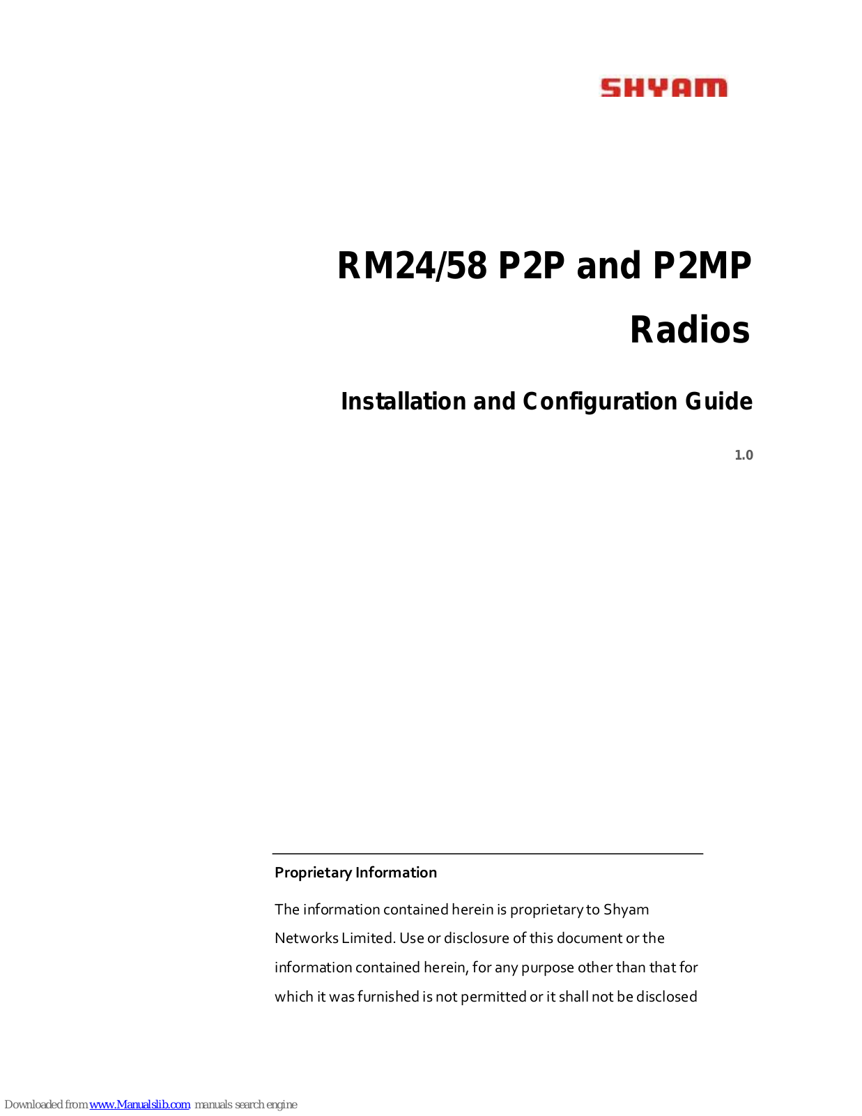 Shyam RM24, RM58 Installation And Configuration Manual