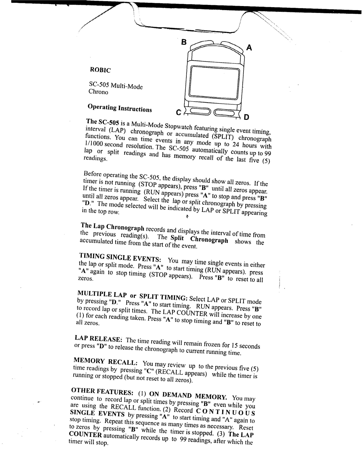 Robic SC-505 User Manual