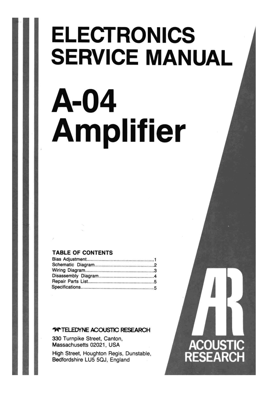 Acoustic Research A-04 Service manual