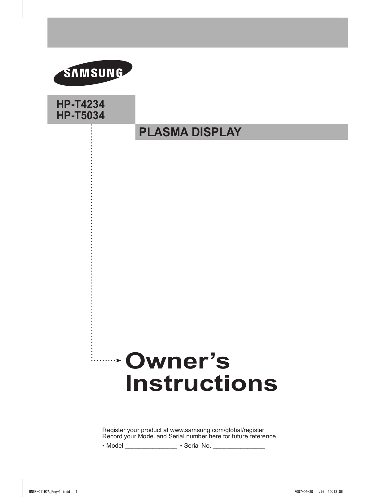 Samsung HP-T5034, HP-T4234 User Manual
