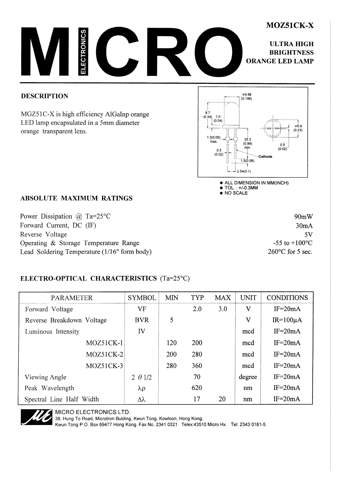 MICRO MOZ51CK-3, MOZ51CK-1, MOZ51CK-2 Datasheet