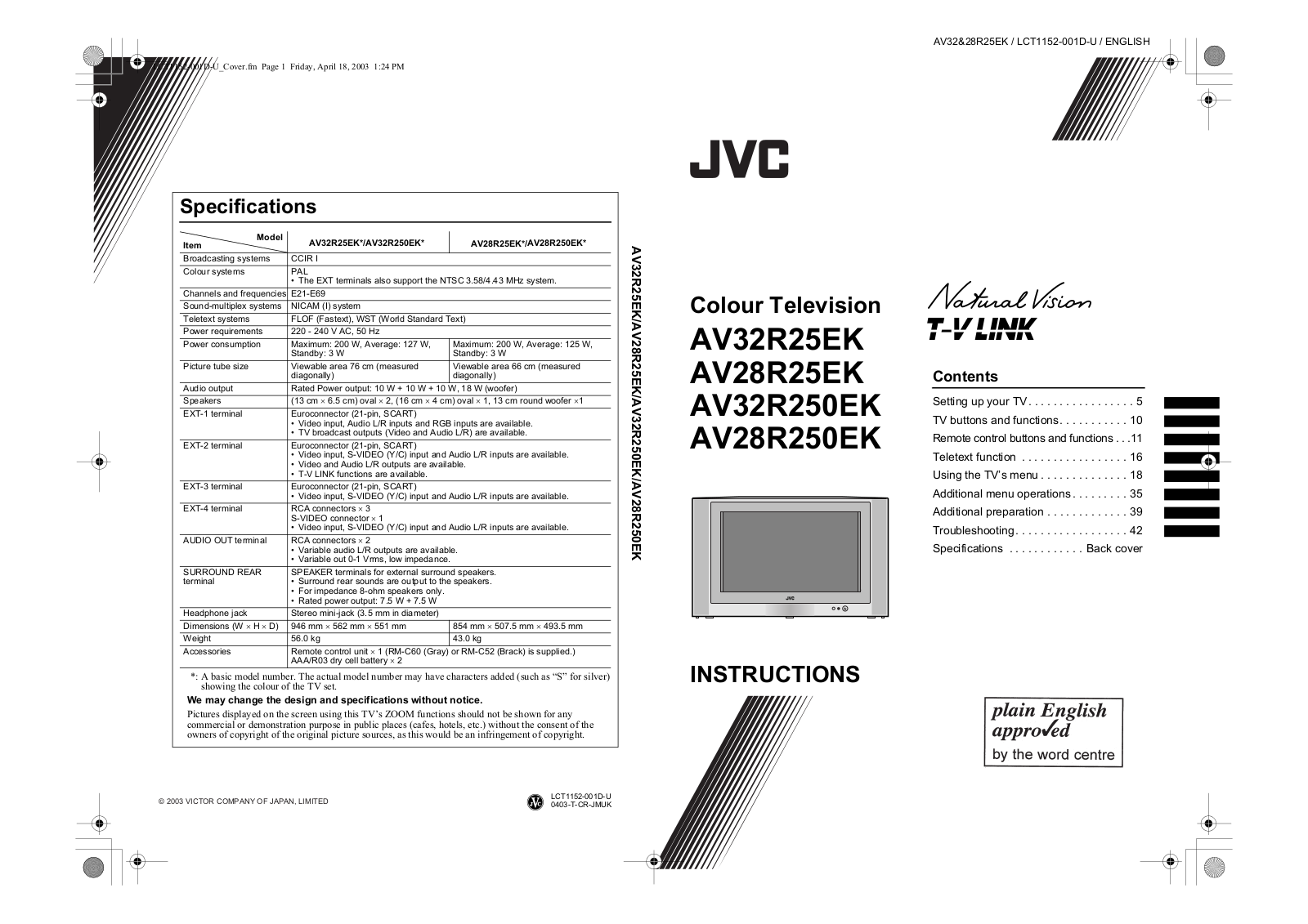 JVC AV-32R250, AV-28R250, AV-32R25, AV-28R25 User Manual