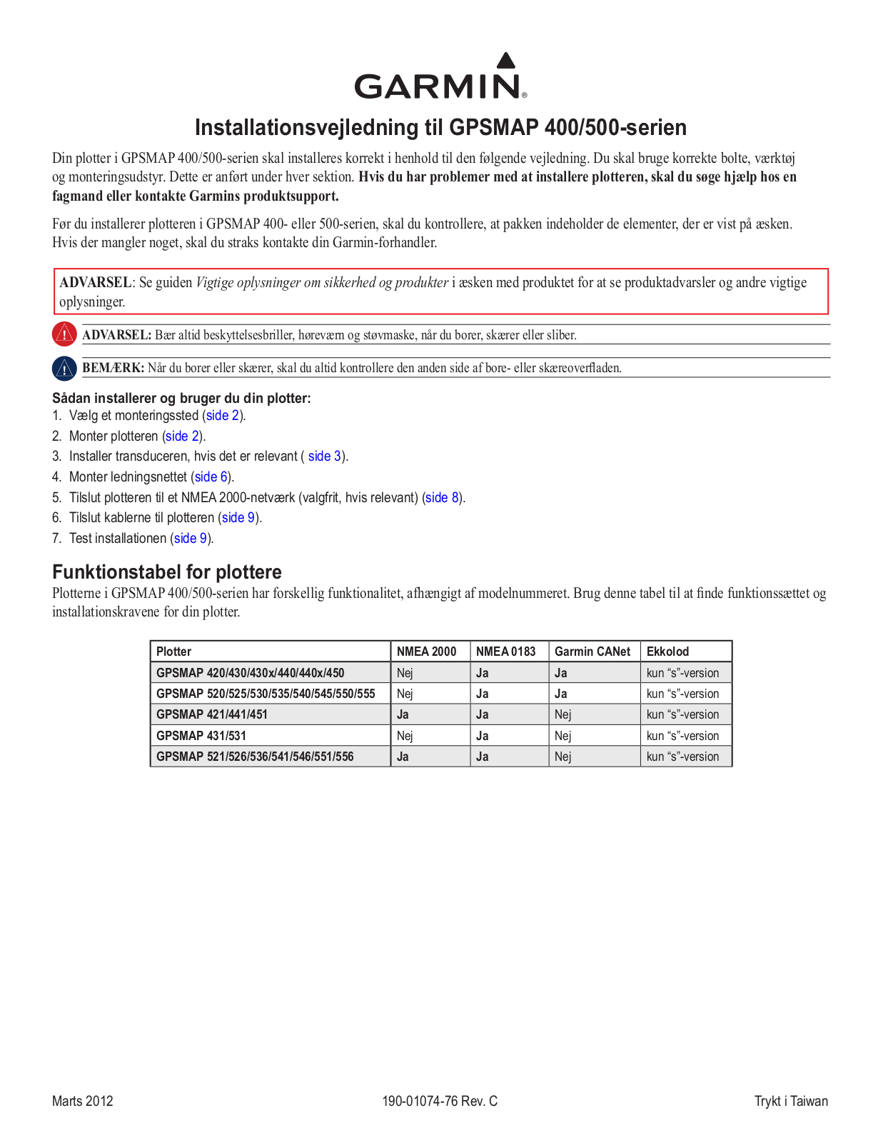 Garmin GPSMAP 526s, GPSMAP 441s, GPSMAP 551s, GPSMAP 521s, GPSMAP 540 Installation manual