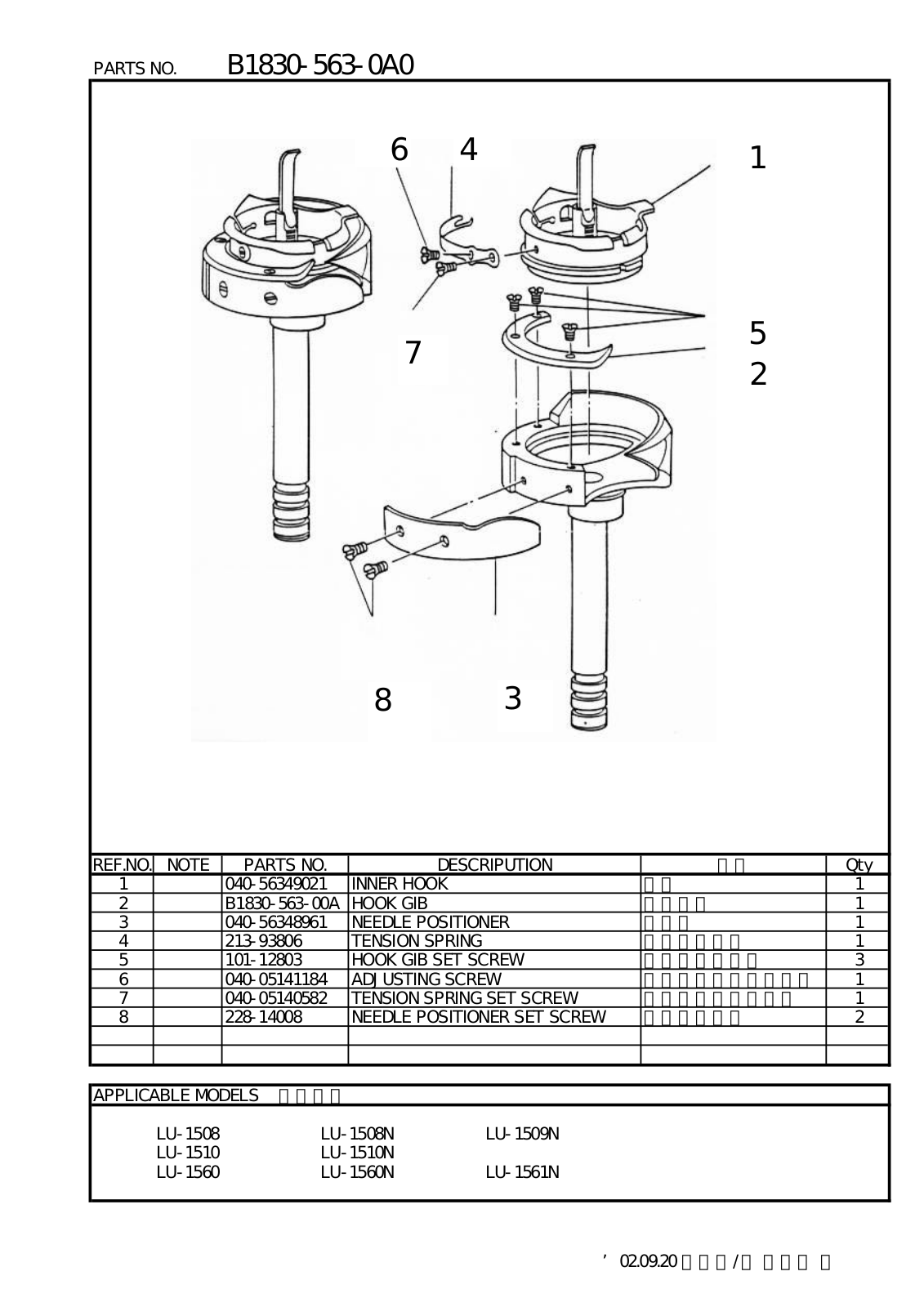 JUKI LU-1508, LU-1508N, LU-1509N, LU-1510, LU-1510N Parts List