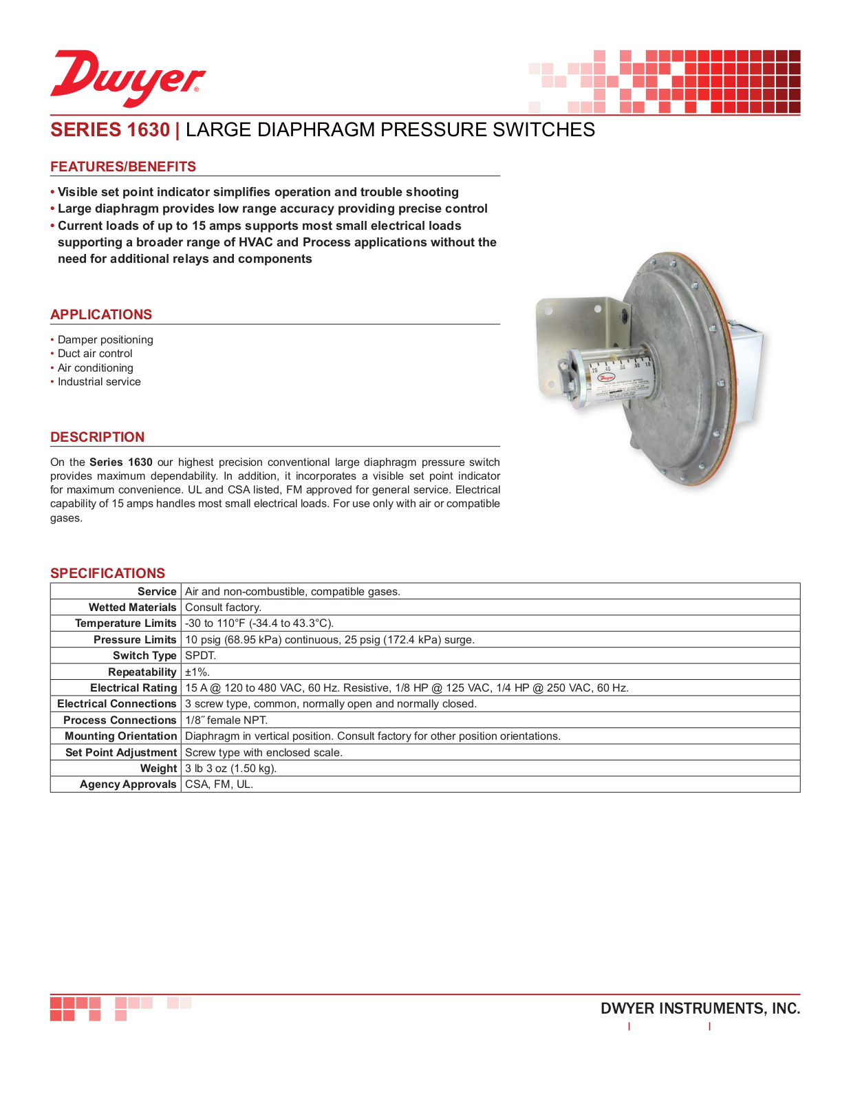 Dwyer Instruments SERIES 1630 Data Sheet