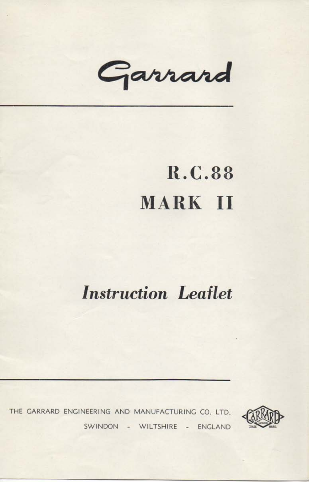 Garrard RC-88-Mark-II Owners Manual