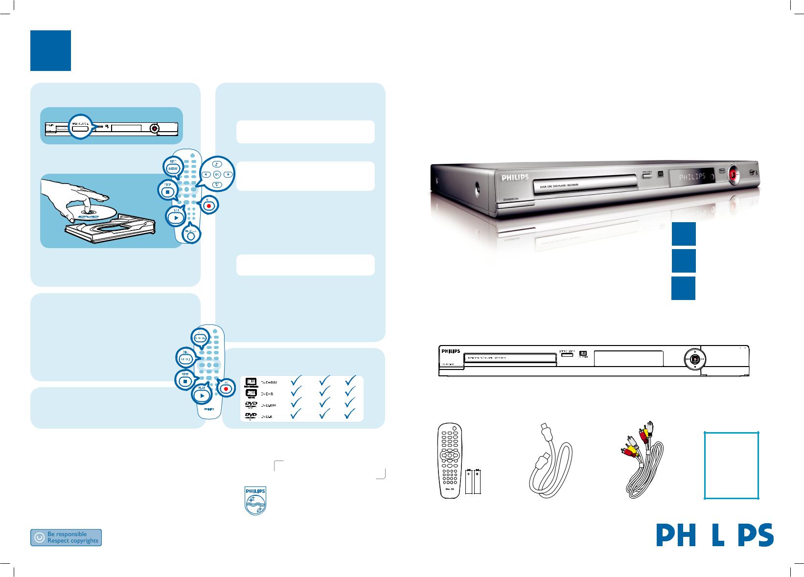 Philips DVDR3390 QUICK START GUIDE