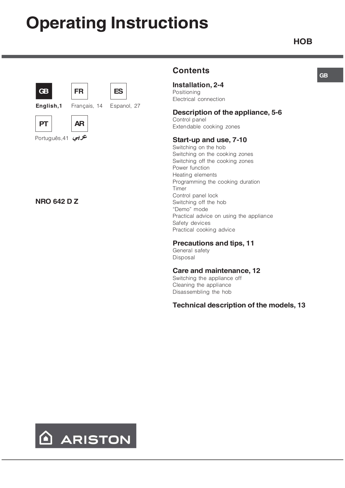 Hotpoint NRO 642 D Z User Manual