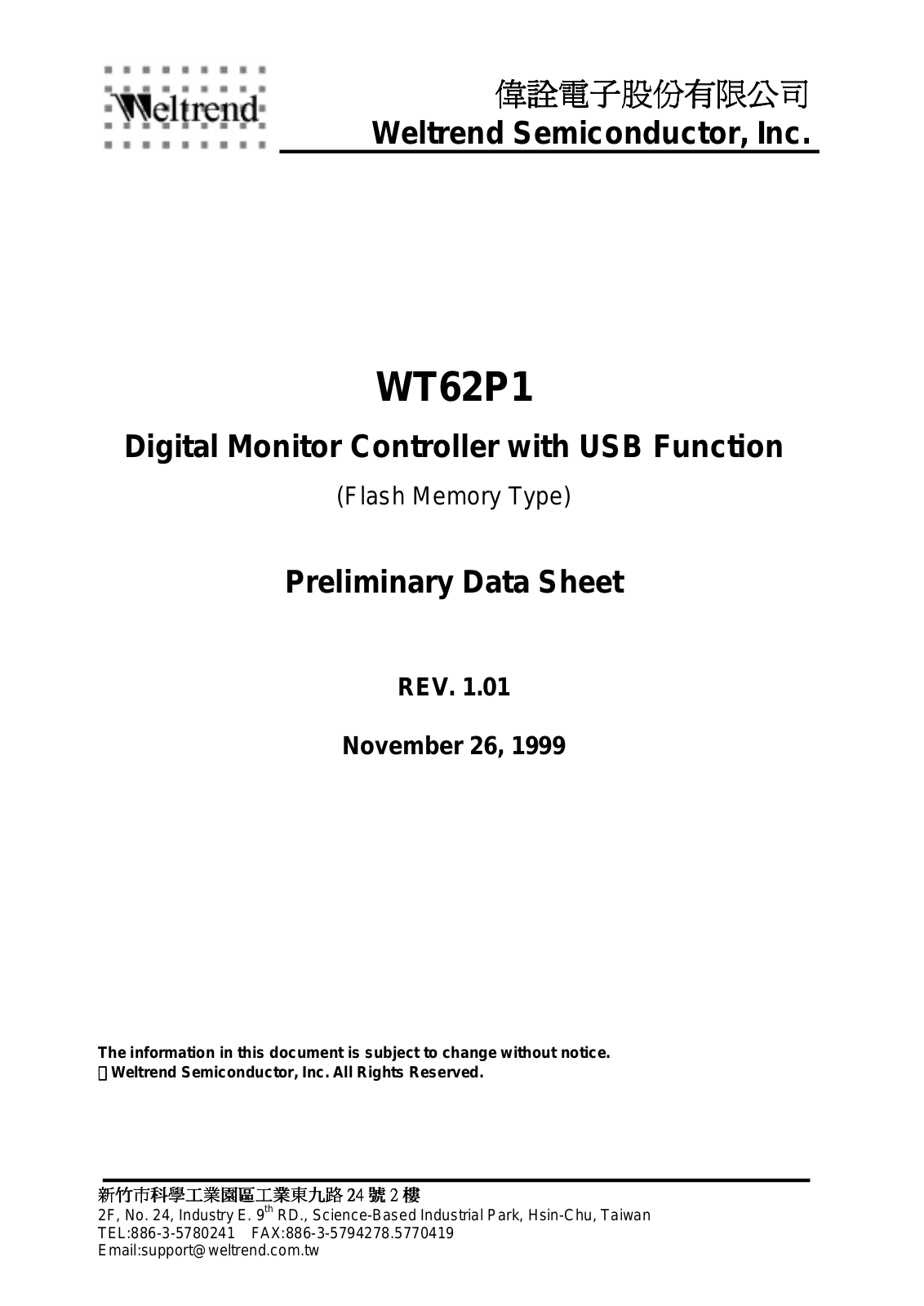 WELTREND WT62P1-S44, WT62P1-N42, WT62P1-N28, WT62P1-K42, WT62P1-K40 Datasheet