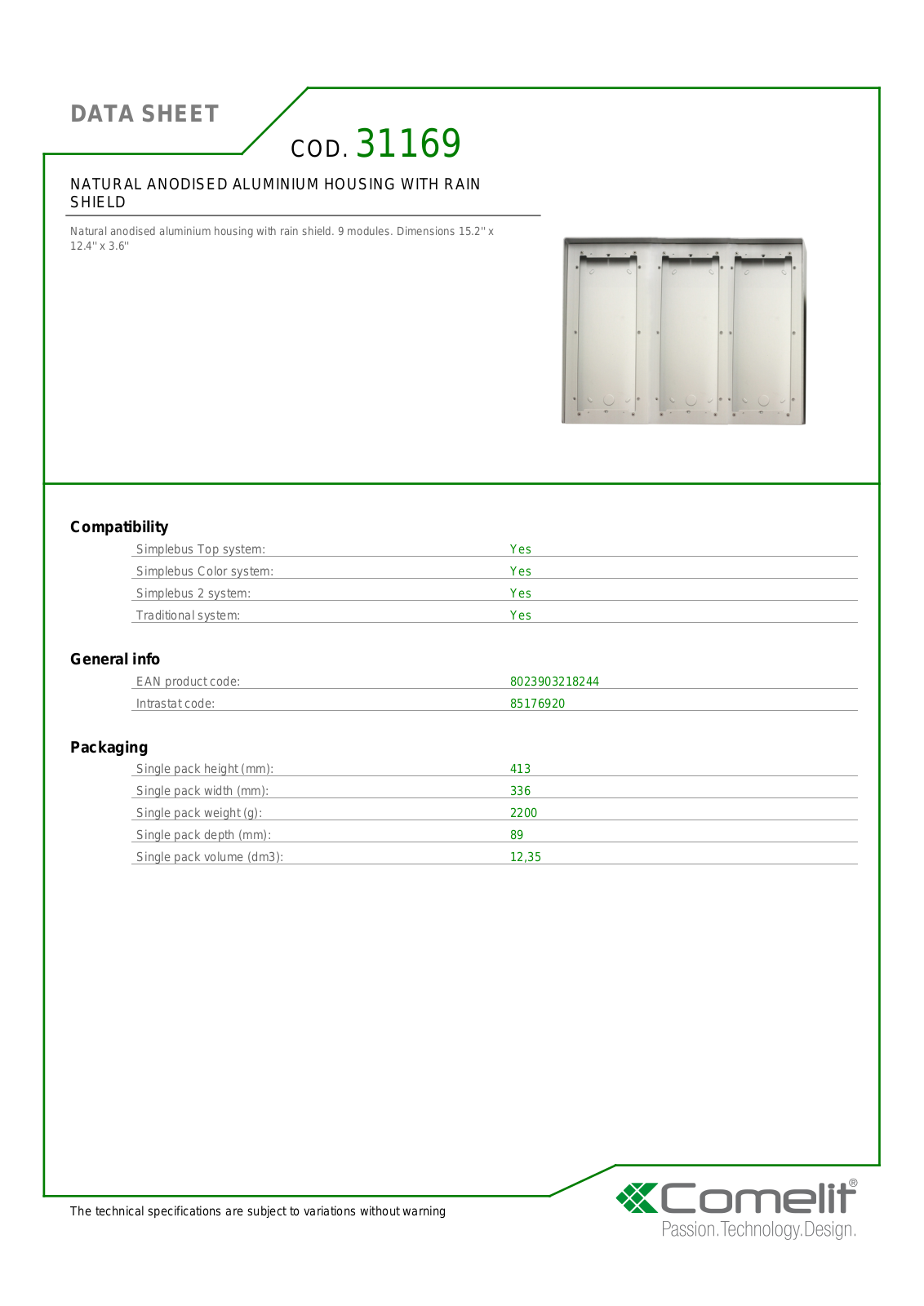 Comelit 31169 Specsheet