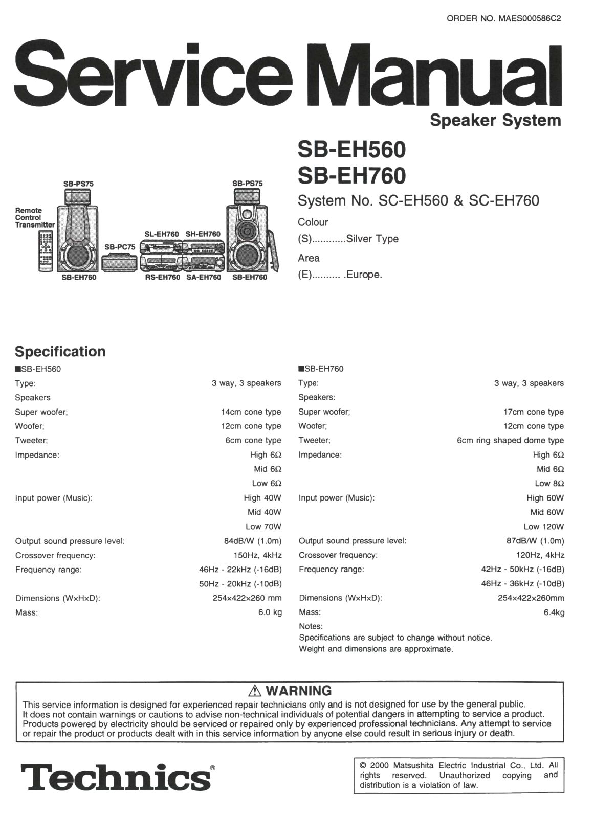Technics SB-EH570 Service Manual