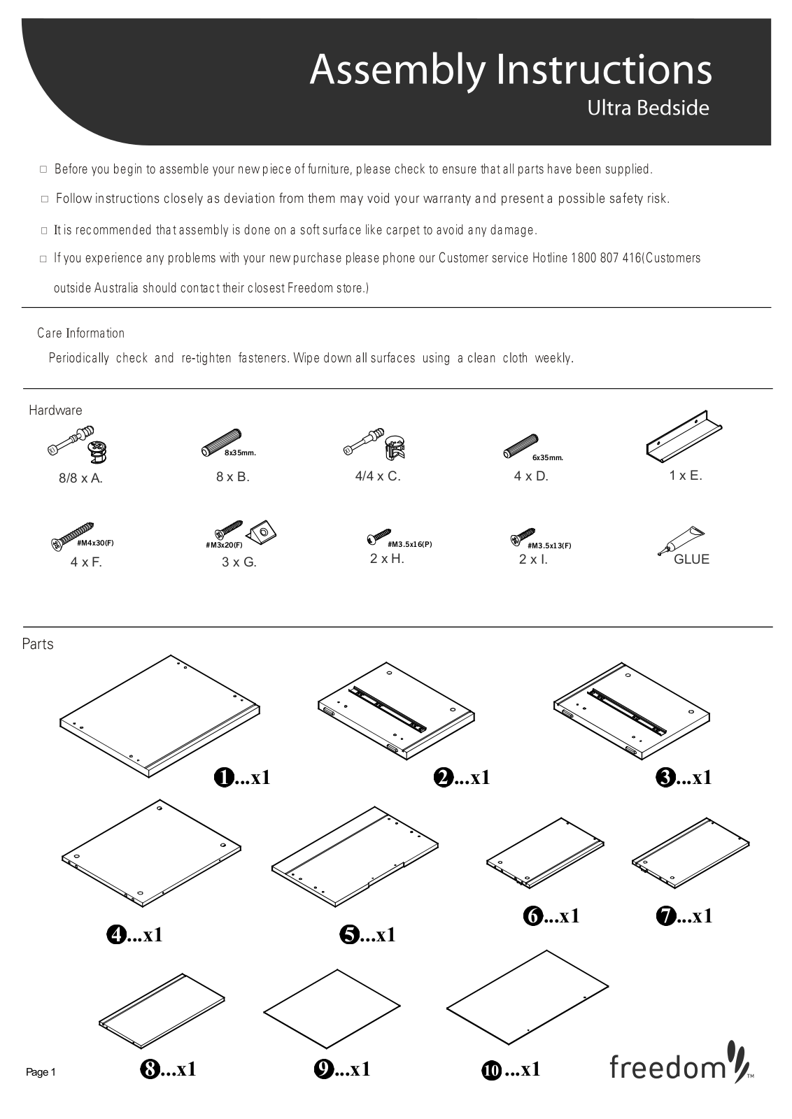 Freedom Ultra Bedside Assembly Instruction