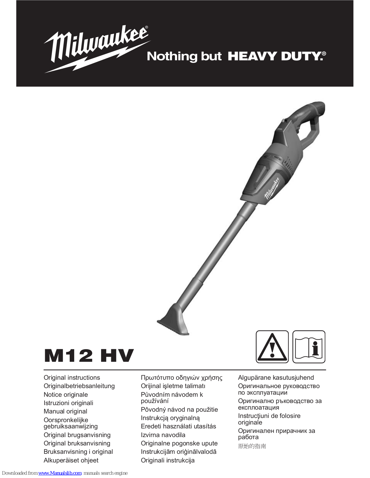 Milwaukee M12 HV Original Instructions Manual