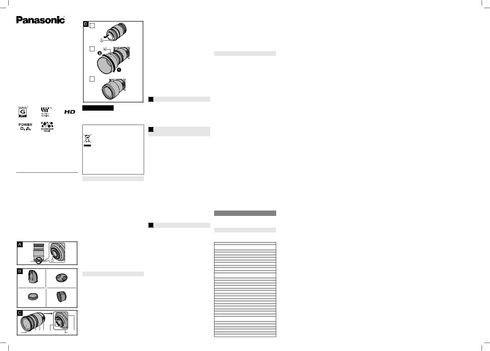 Panasonic HFSA100300 User Manual