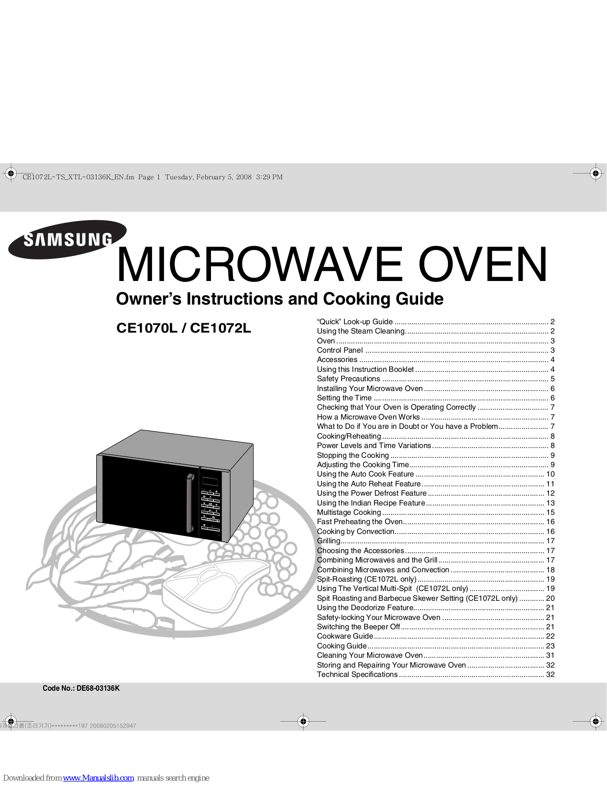 Samsung CE1072L, CE1070L Owner's Instructions And Cooking Manual