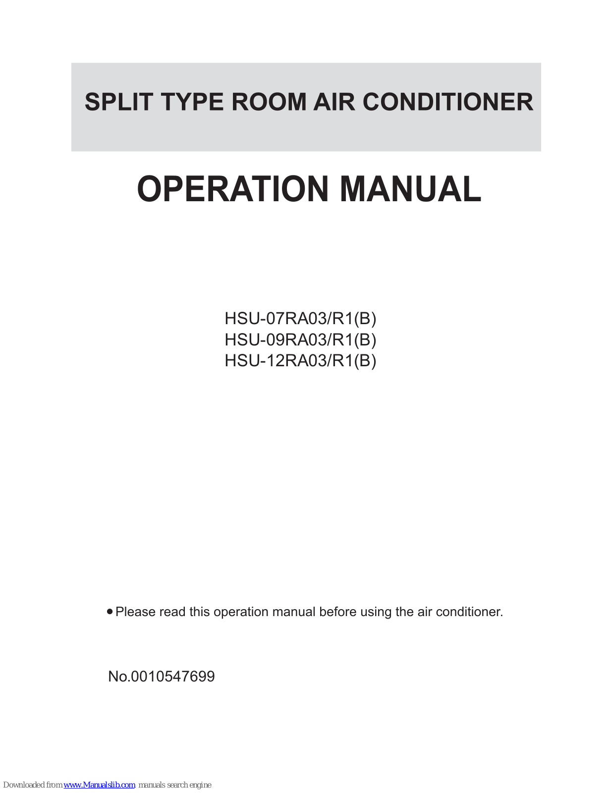 Haier HSU-07RA03-R1, HSU-09RA03/R1, HSU-12RA03/R1, HSU-07RA03 Operation Manual