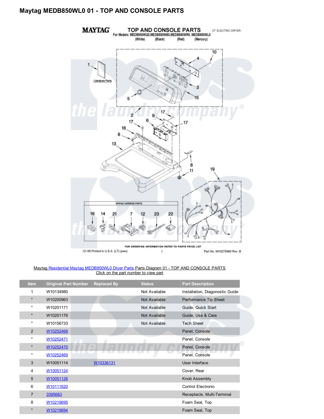 Maytag MEDB850WL0 Parts Diagram