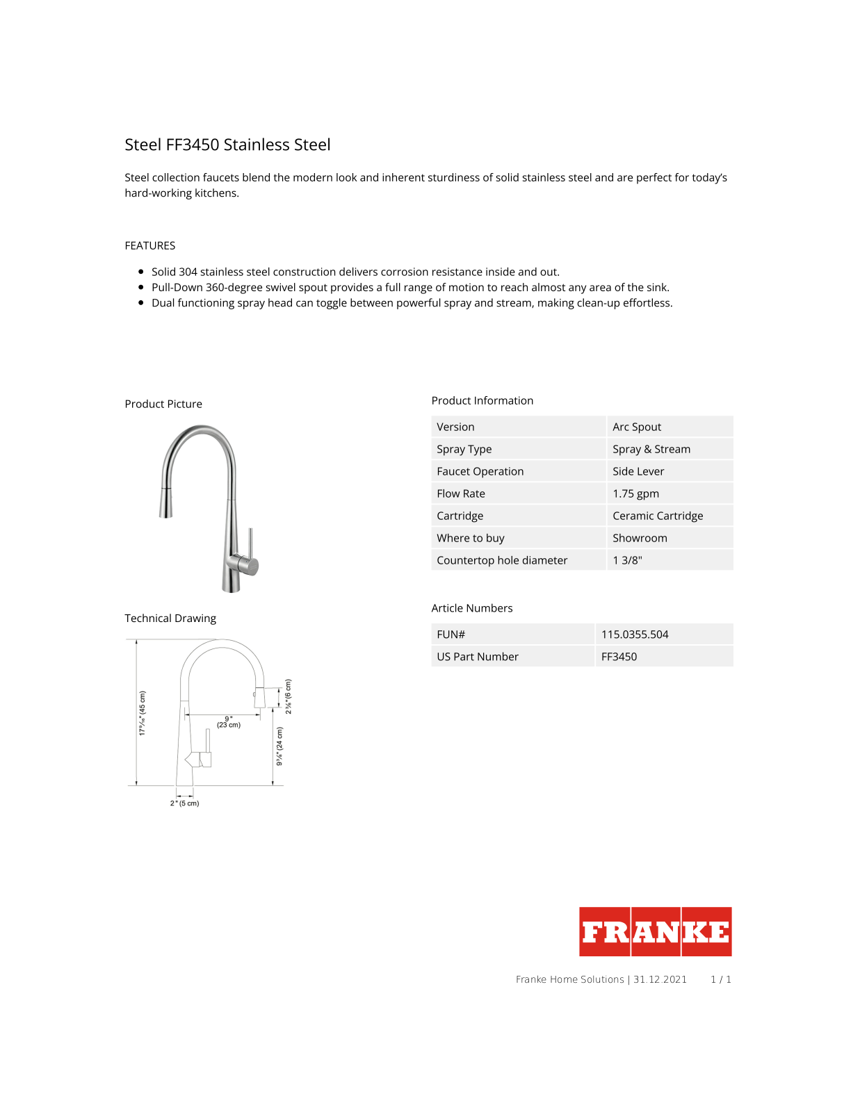 Franke FKX1529 Specifications - ManualMachine.com