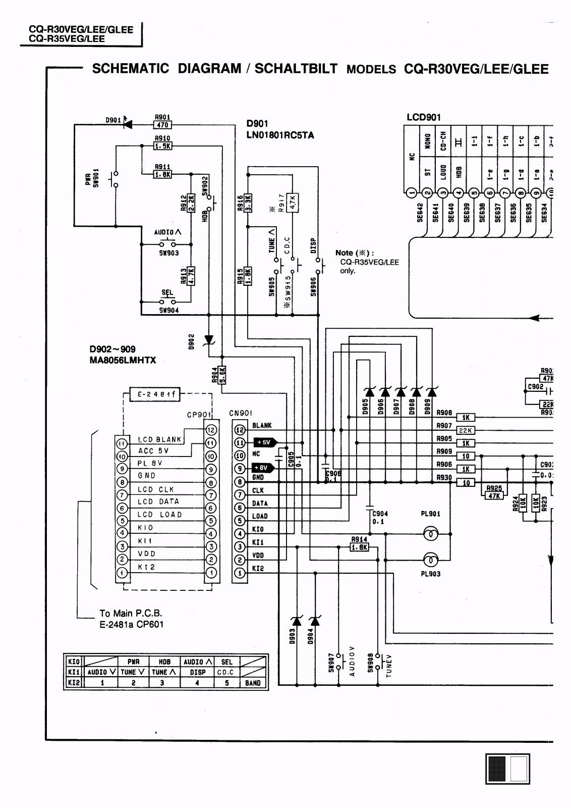 Panasonic CQR-30-GLEE, CQR-30-LEE, CQR-30-VEG, CQR-35-VEG, CQR-35-LEE Schematic