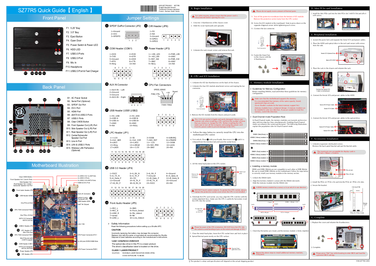 Shuttle SZ77R5 Quick Start Manual