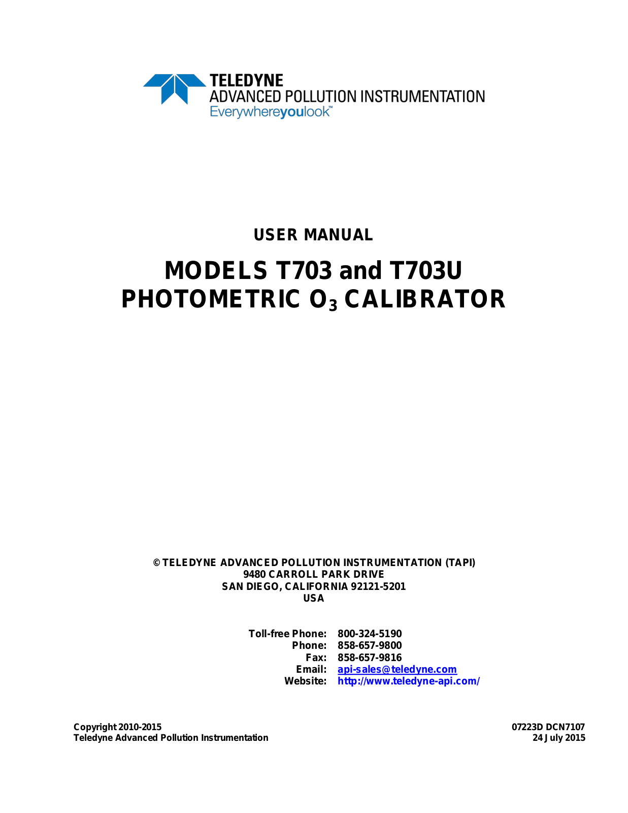 TELEDYNE API T703U, T703 User Manual