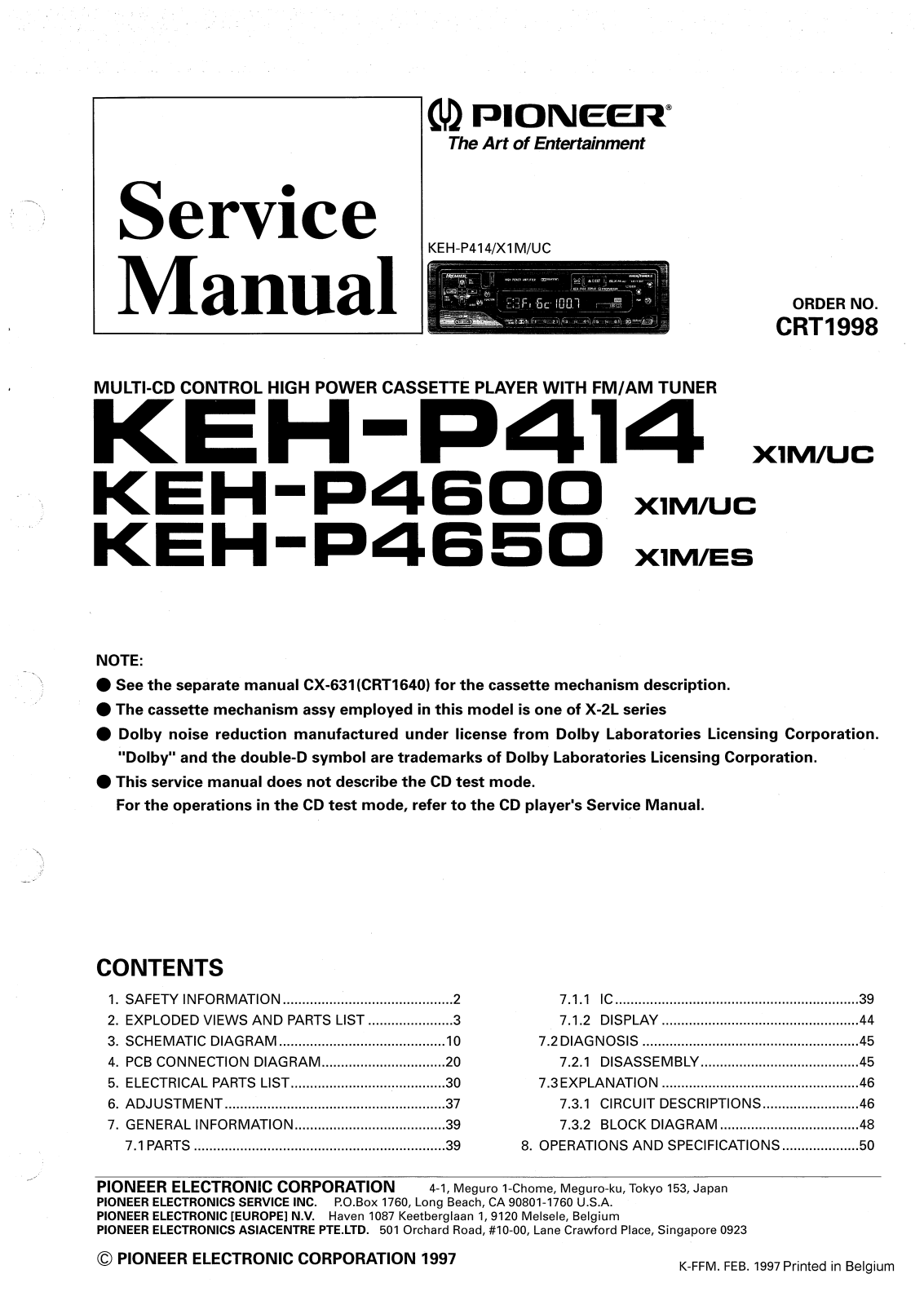 Pioneer KEHP-414, KEHP-4600, KEHP-4650 Service manual