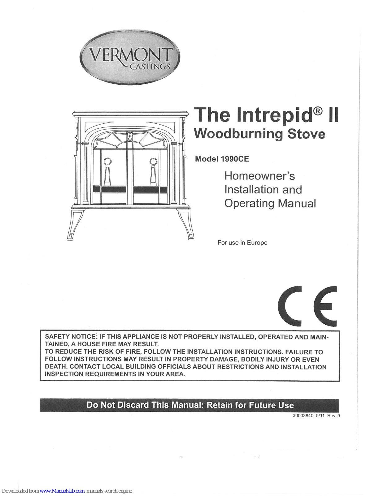 Vermont Castings The Intrepid 2 1990CE Homeowner's Installation & Operating Manual