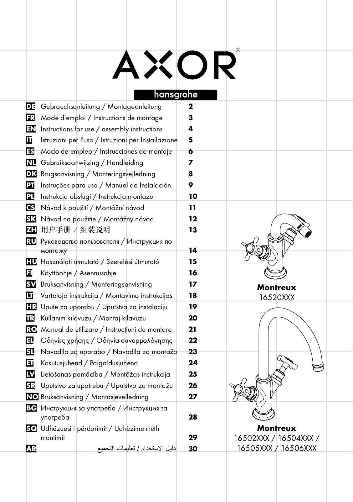 Hansgrohe 16520000, 16502000, 16504000, 16505000, 16506000 Instructions For Use/assembly Instructions