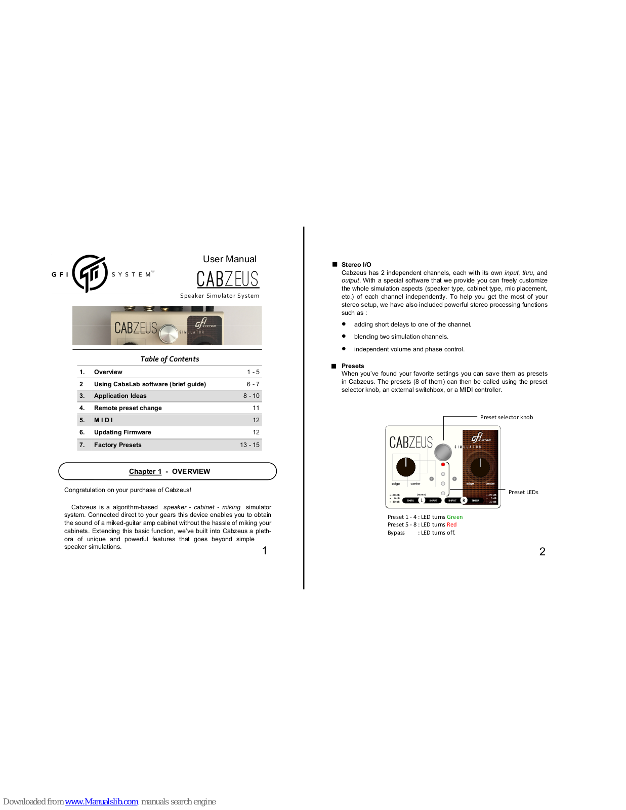 GFI System Cabzeus User Manual - ManualMachine.com