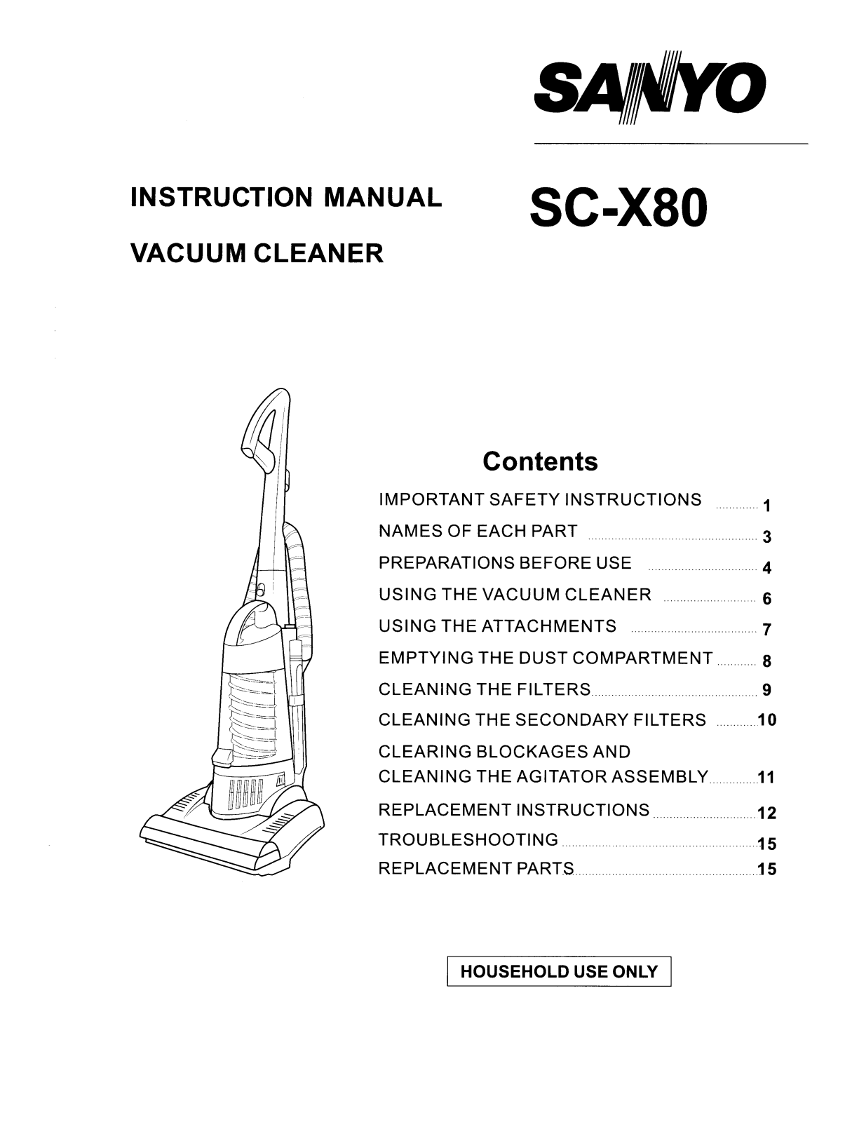 Sanyo SC-X80 Instruction Manual