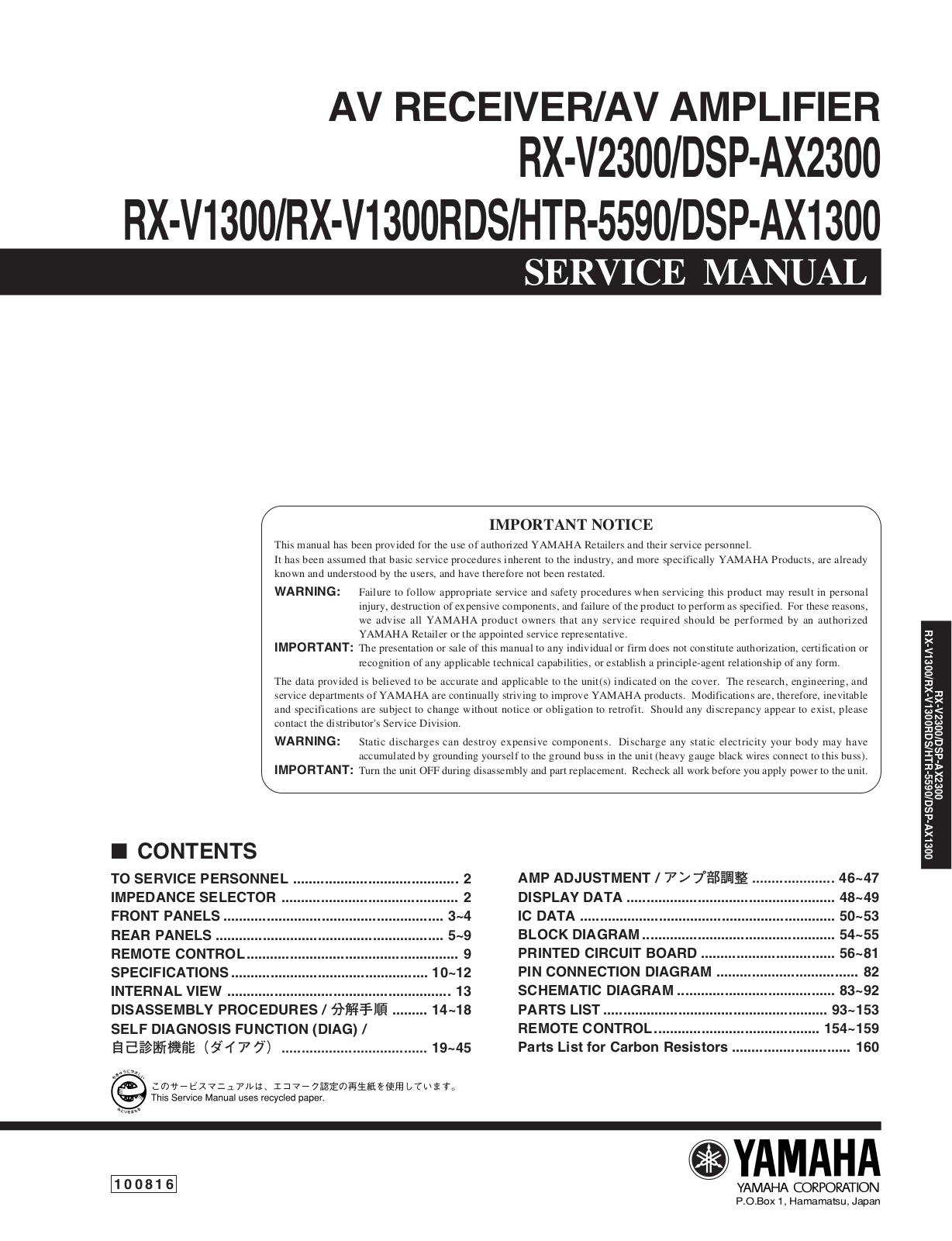 Yamaha RXV-1300 Service manual