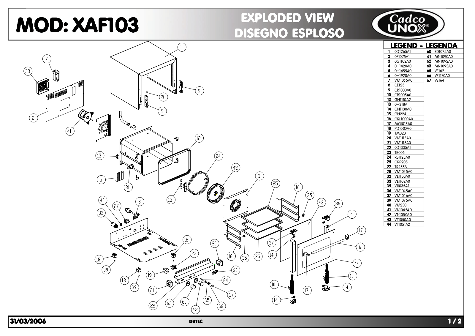 Cadco XAF-103 Parts List