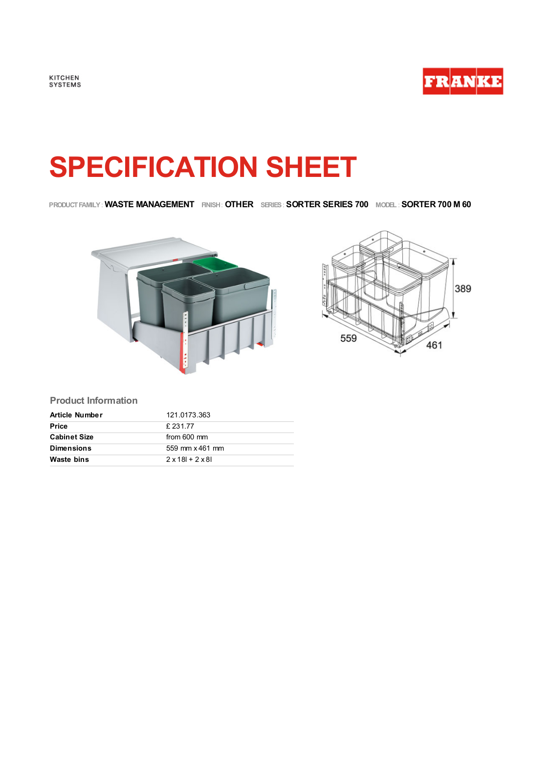 Franke Foodservice SORTER 700 M 60 User Manual