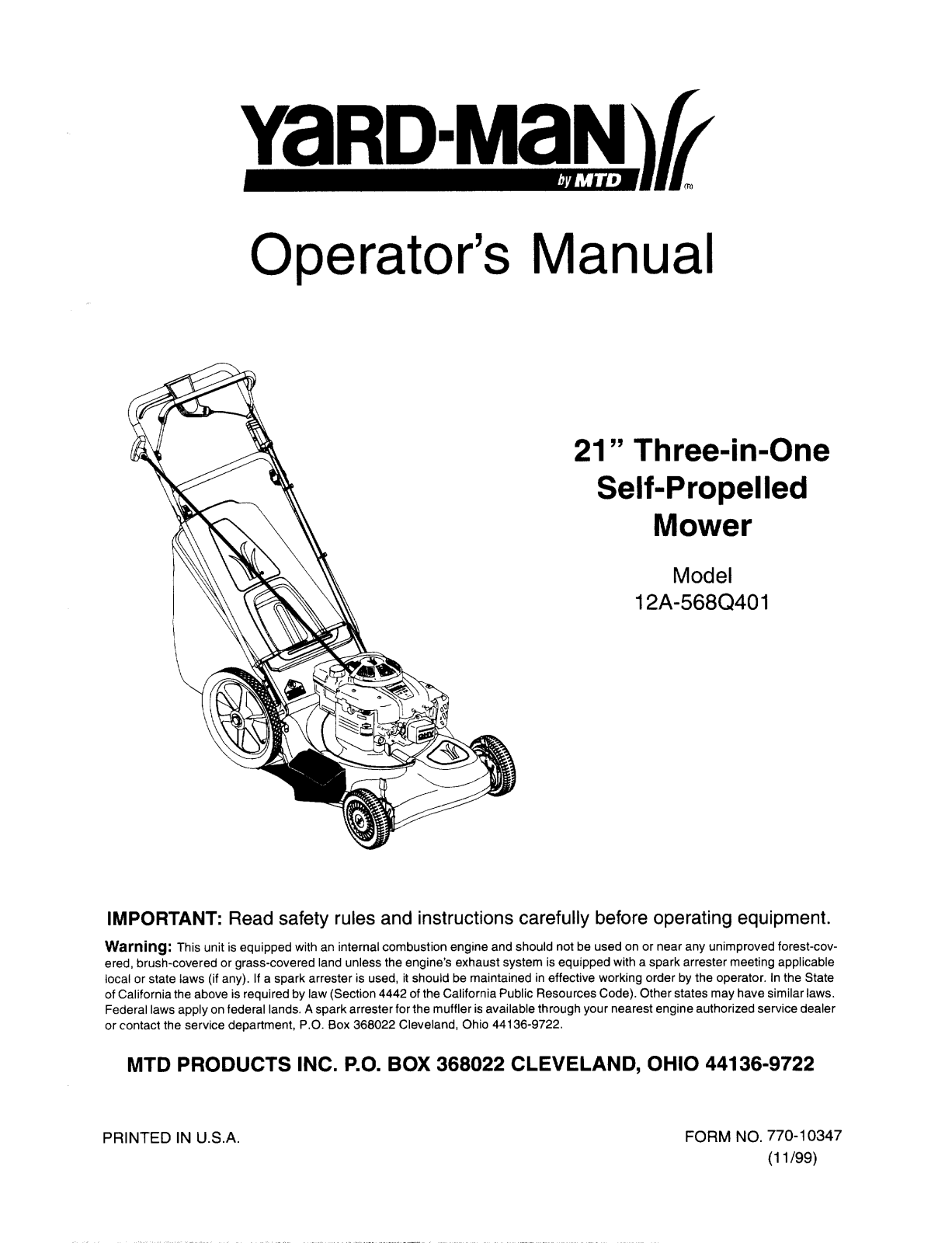 MTD 12A-568Q401 User Manual