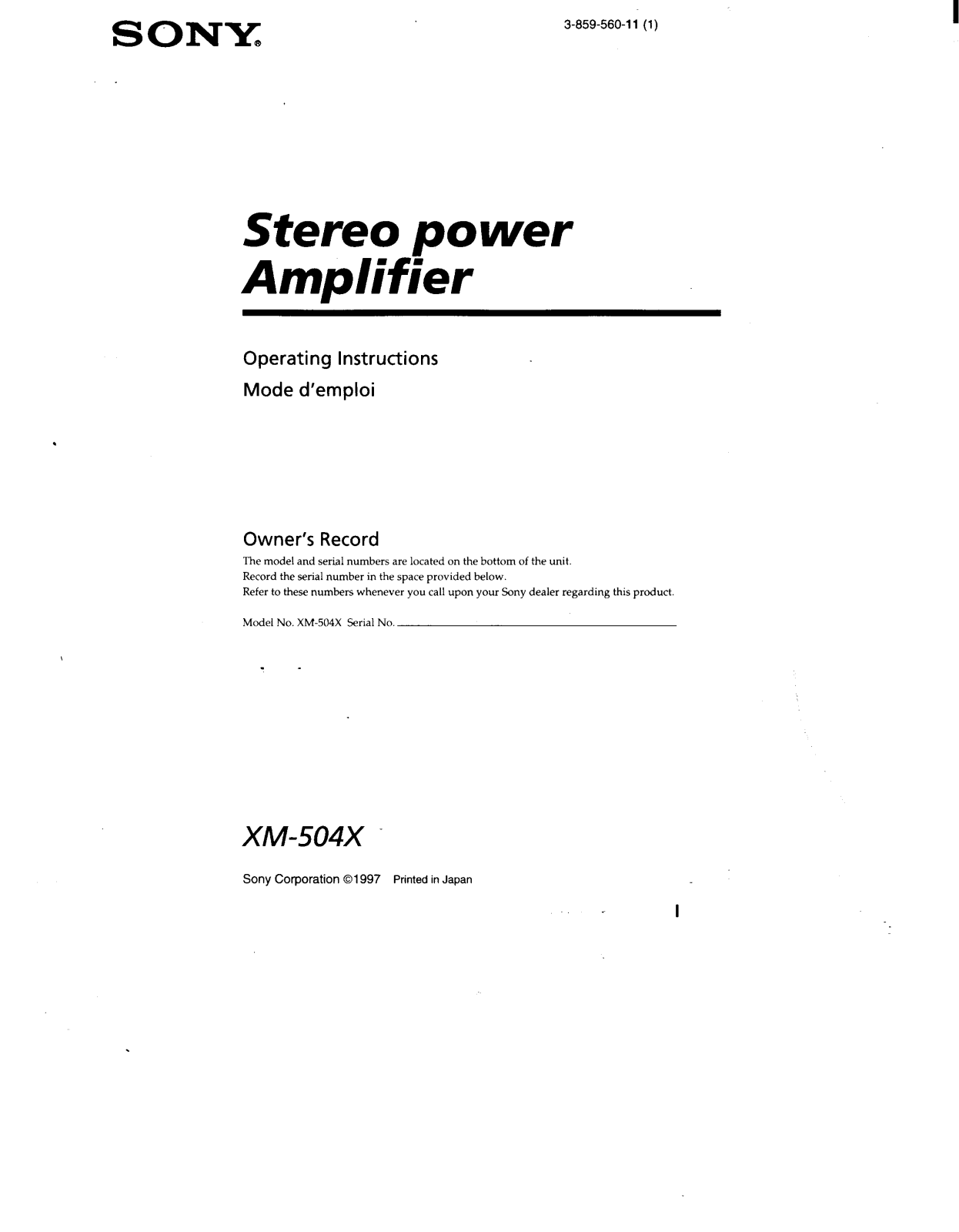 Sony XM-504X User Manual