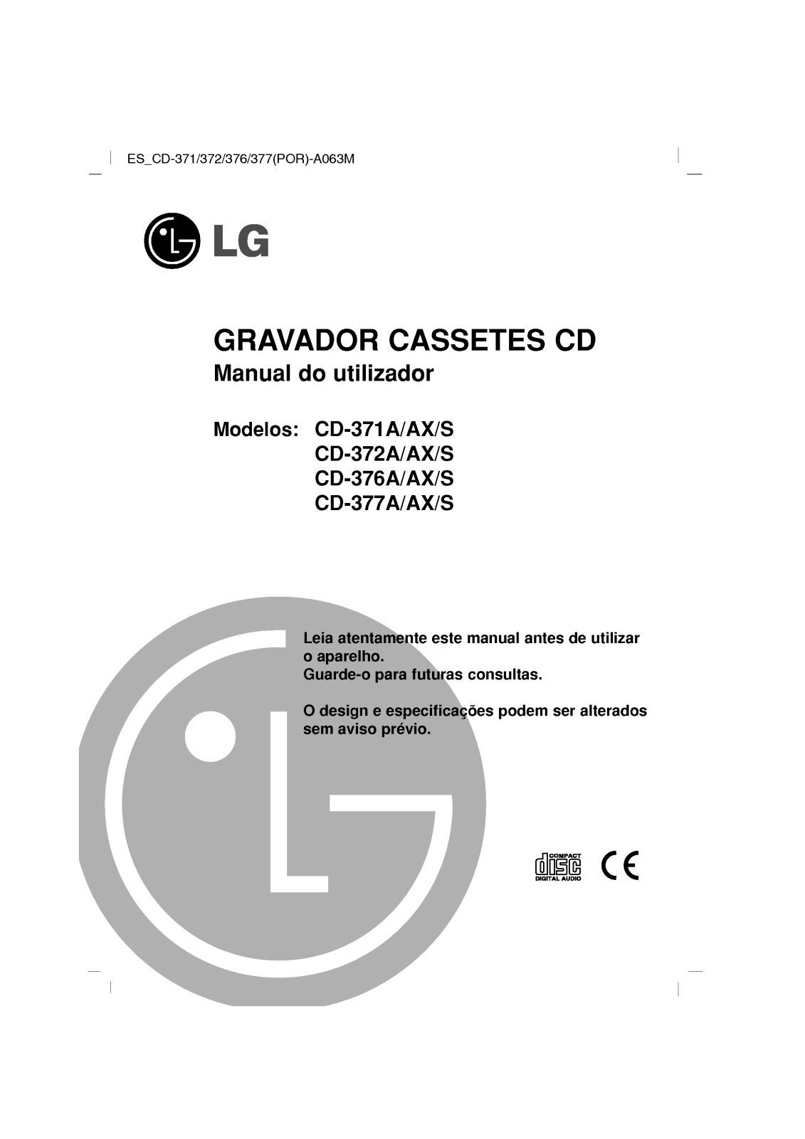 Lg CD-371A, CD-371AX, CD-371AS, CD-372A, CD-372AX User Manual
