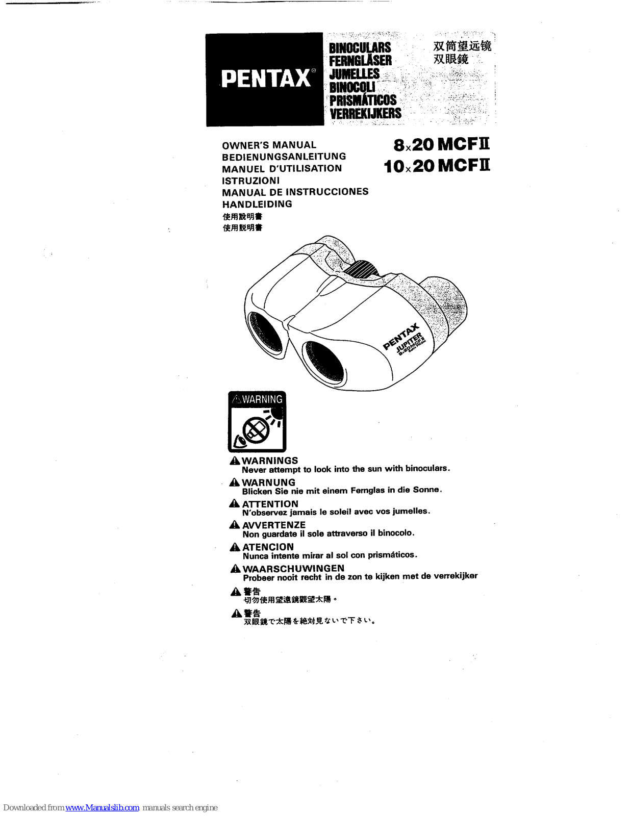 Pentax Jupiter 8x20 MCFII, Jupiter 10x20 MCFII Owner's Manual