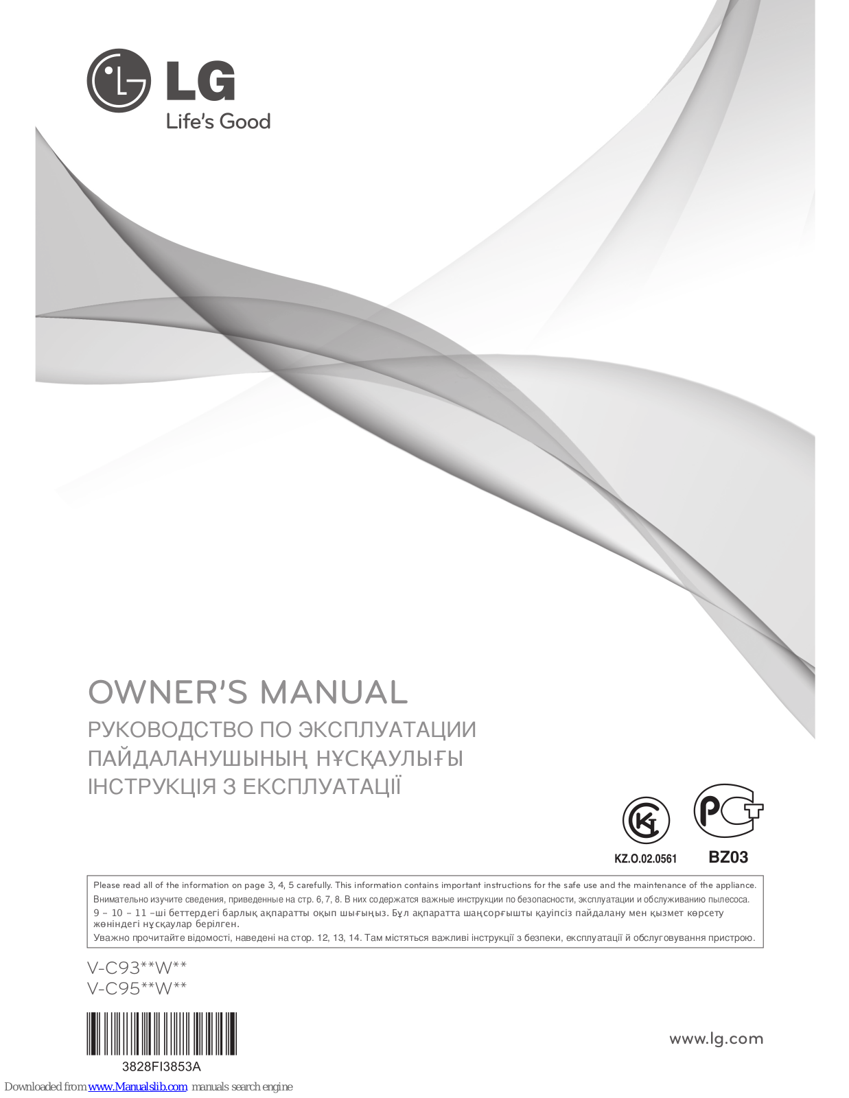 LG V-C95W, V-C93W Owner's Manual