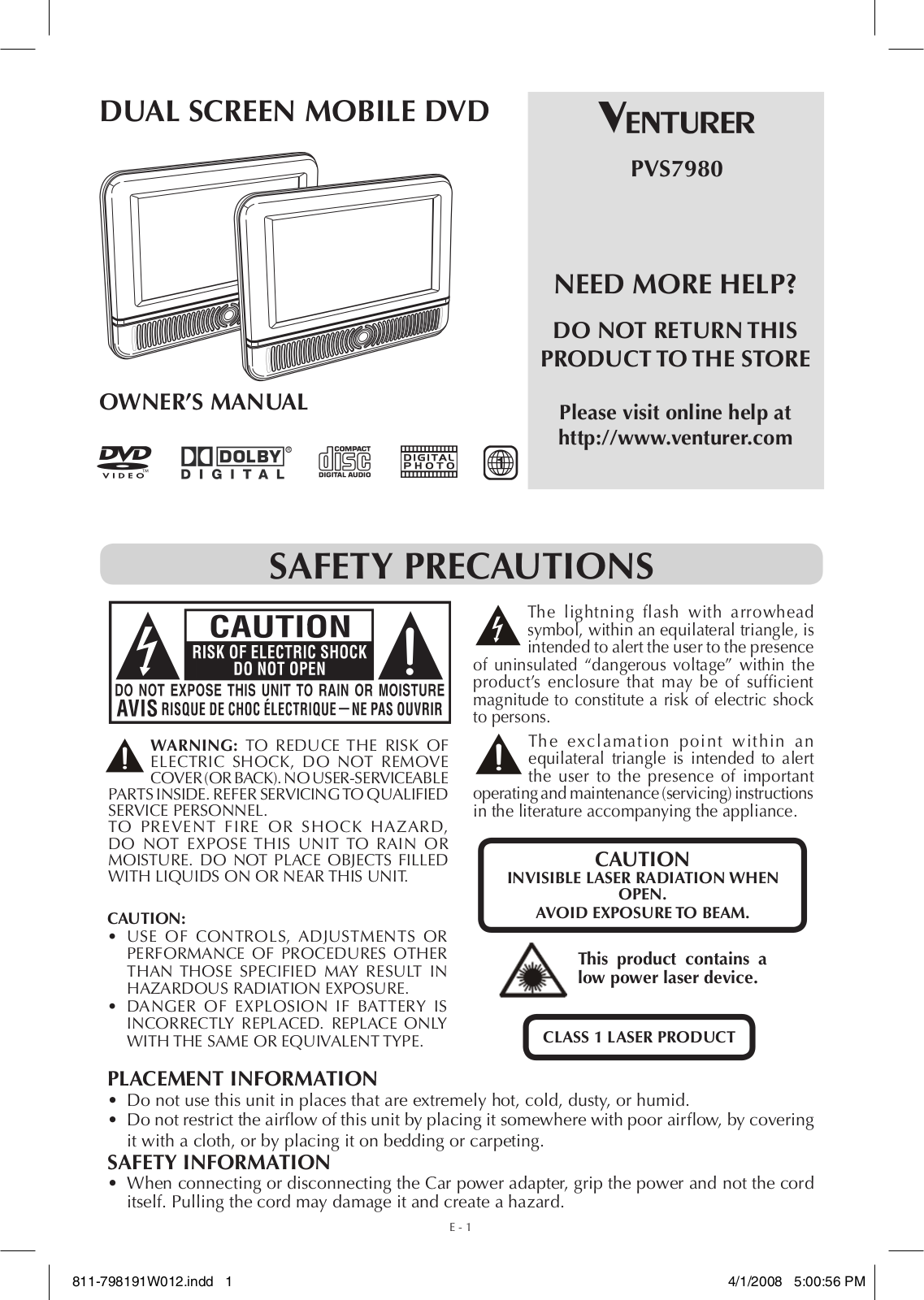 Venturer PVS7980 User Manual