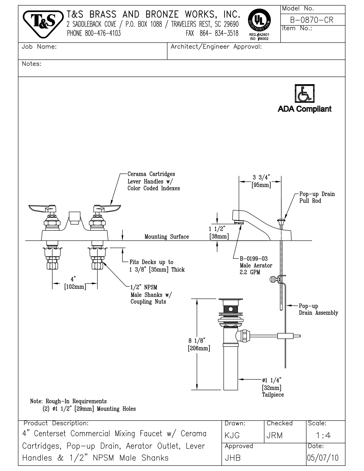 T&S Brass B-0870-CR User Manual