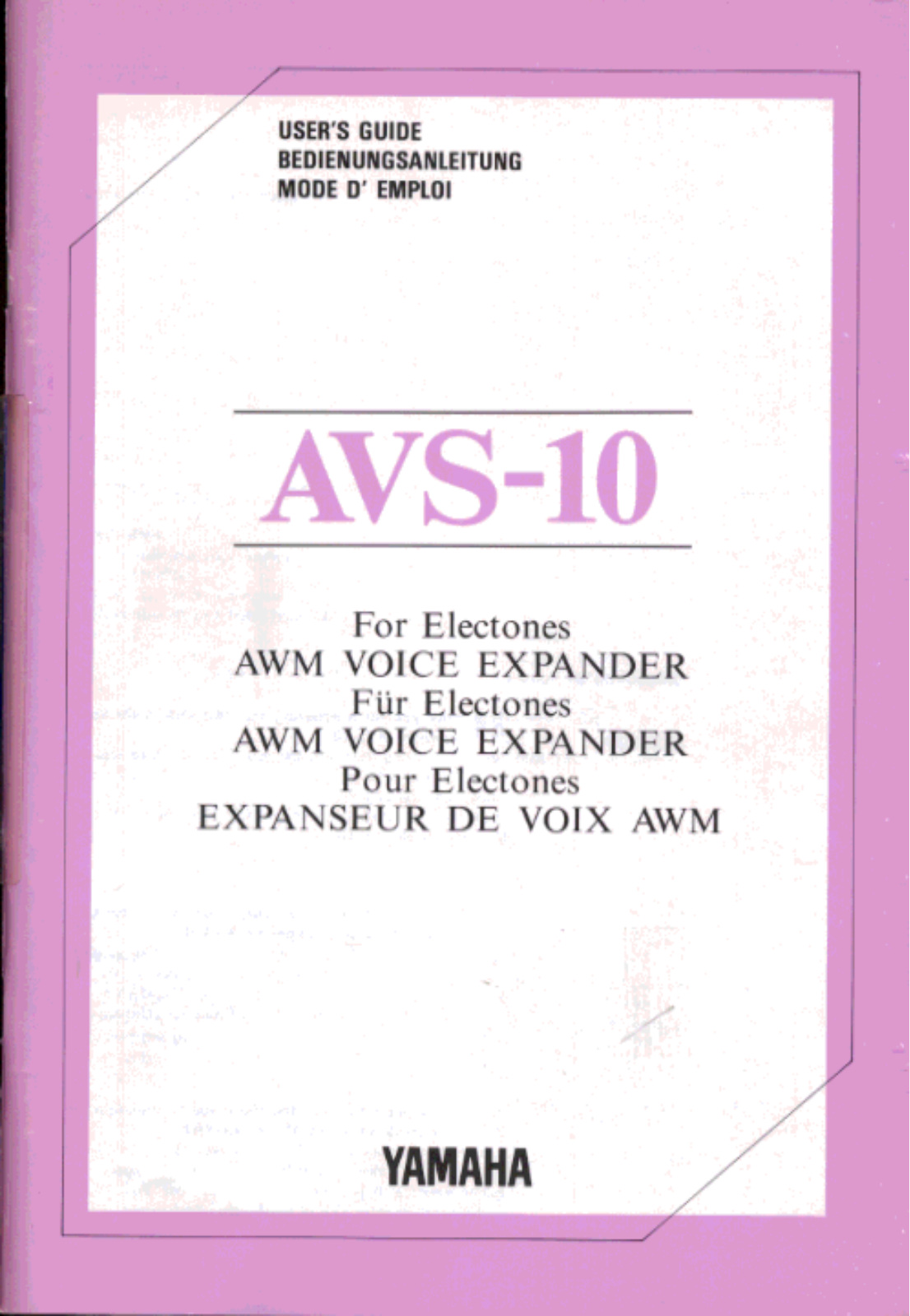 Yamaha AVS-10 Owner's Manual