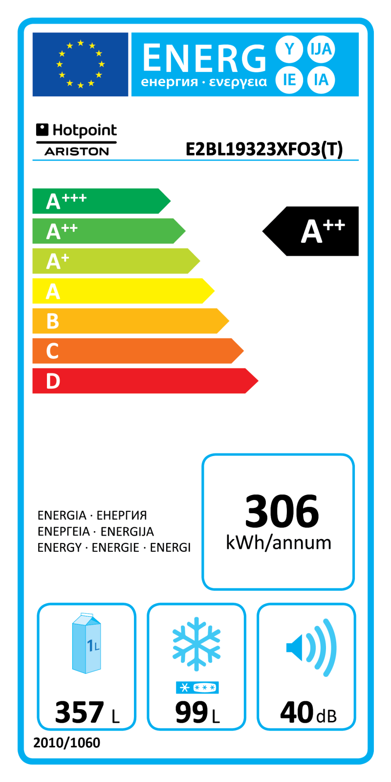 HOTPOINT/ARISTON E2BL 19323 X F O3(T) Energy label