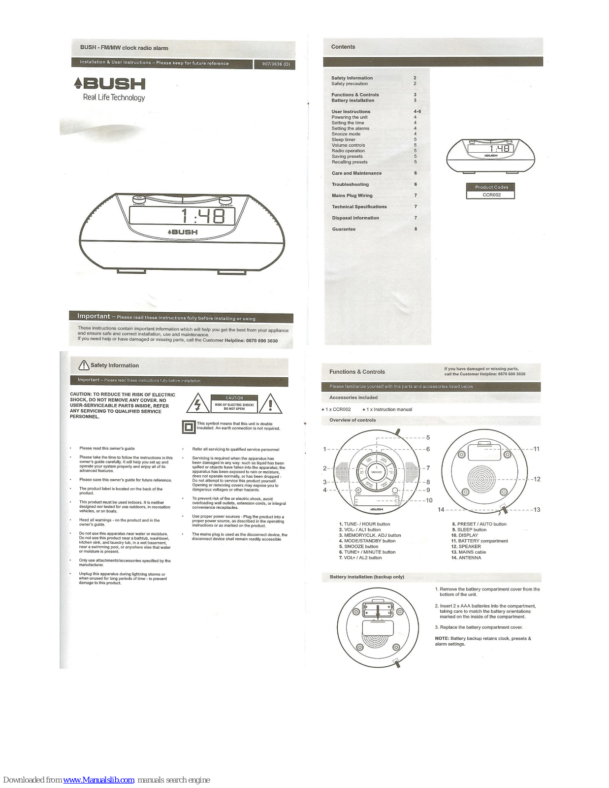 Bush CCR002 Installation & User's Instructions